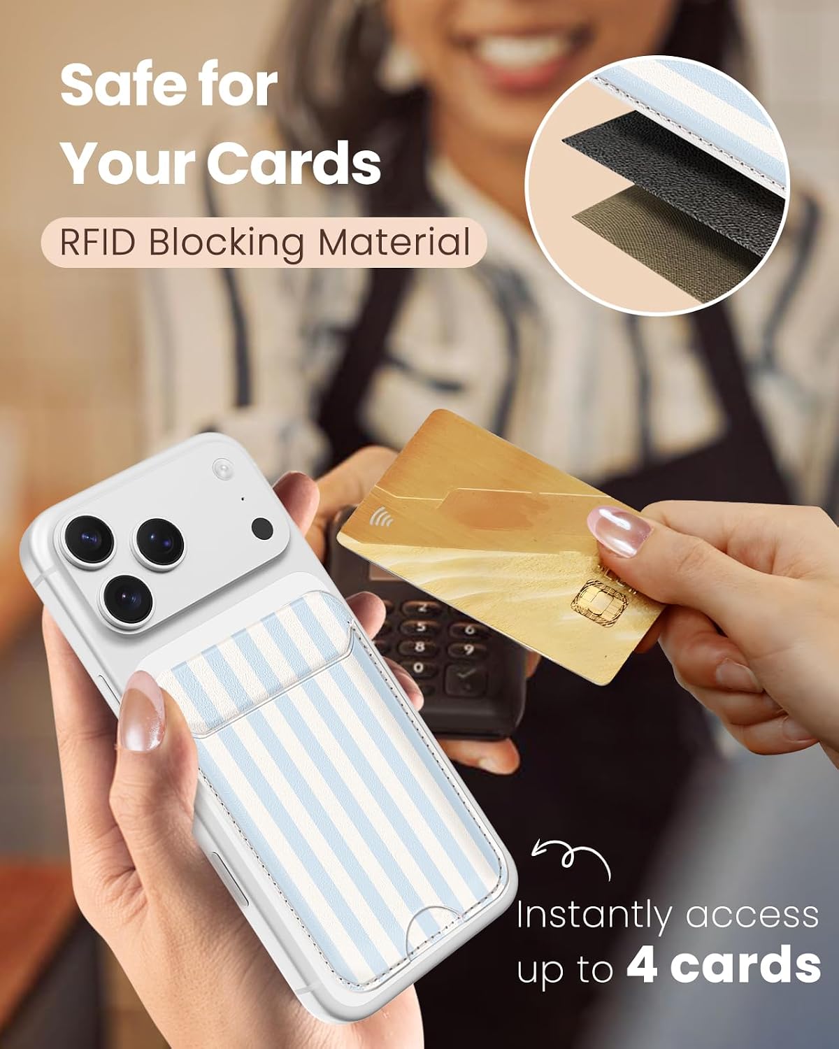 Shorogyt Compatible with Magsafe Wallet with Stand - Magnetic Wallets for iPhone 17/16/15/14/13/12 Series Slim Leather Minimalist Magnet Phone Card Holder for Women Girls Men Fit 4 Cards, Blue White image 5