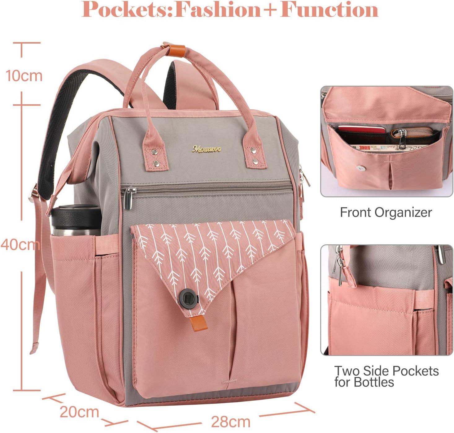 MOMUVO Laptop Backpack for Women with USB Port, Student Bookbag Water Resistant Backpacks Teacher Doctor Nurse Work Stylish Travel Bags, Fits 17-Inch Laptop,Pink