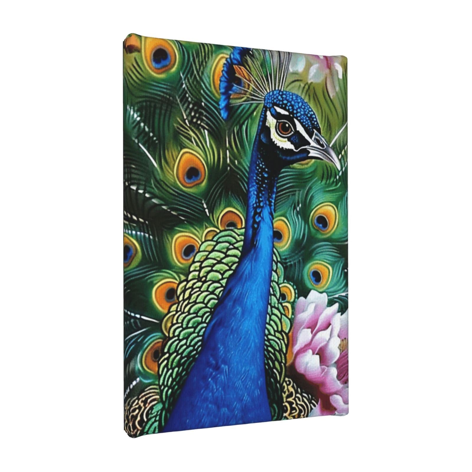 YKLJG Peacock Printed Wall Art Canvas Painting 20x30 CM Wooden Framed Picture Painting Artwork Prints for Bedroom Kitchen Home Office Decor