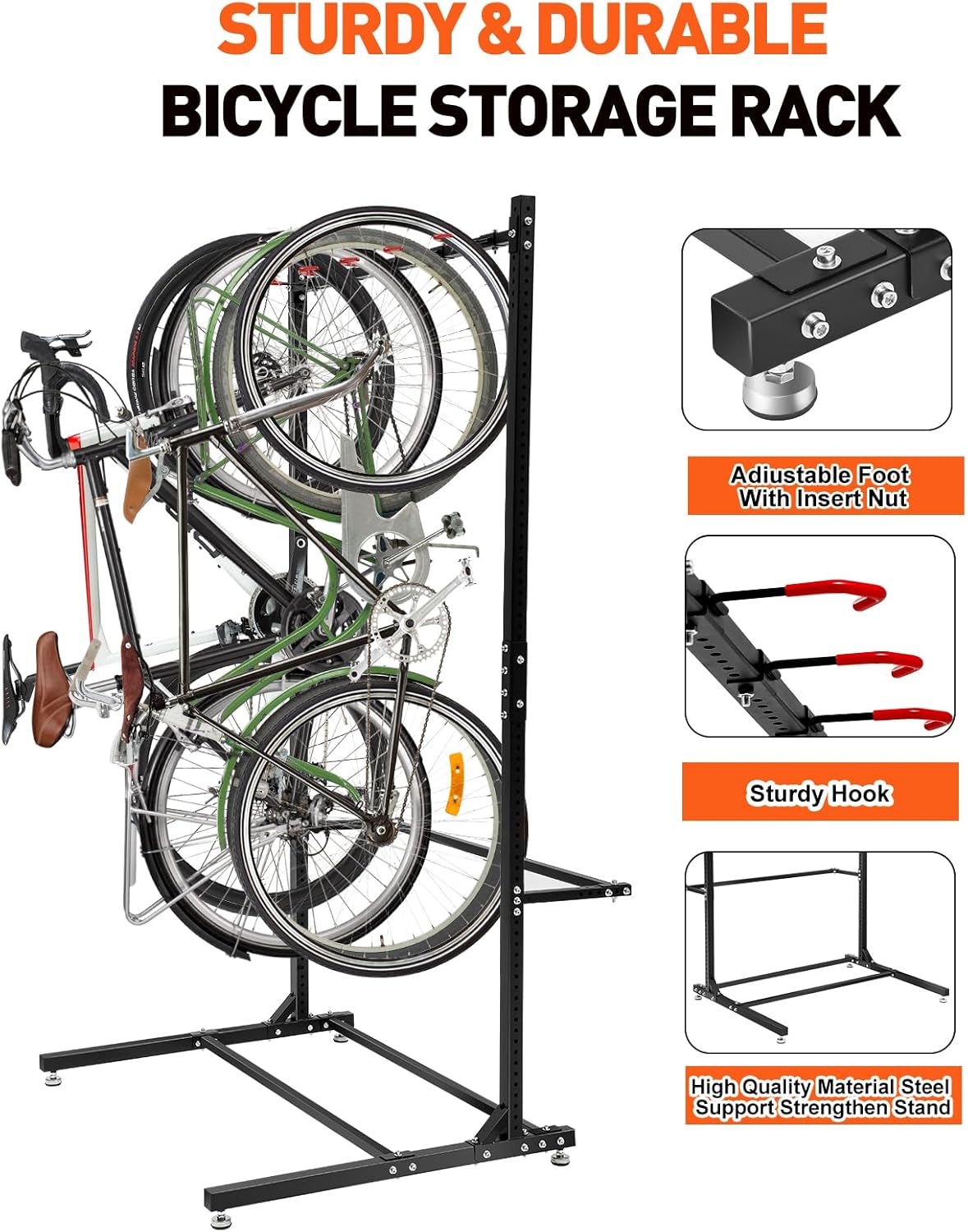 Colinktool Freestanding Bike Rack Bicycle Storage Rack,Vertical Bike Stand Max 5 Bikes with Helmet Holders,Solid Steel Bike Racks for Home & Garage &Indoor & Bike Station-BlacK