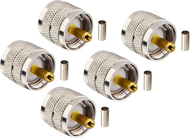 BOOBRIE 5PCS PL259 Crimp Coax Connector PL-259 UHF Male Plug Crimp Coax Connector CB Radio Adapter Ham Radio RF Screwed Coupling Connector PL259 Plug Solder for LMR100 RG174 RG178 RG316 Coax Cable