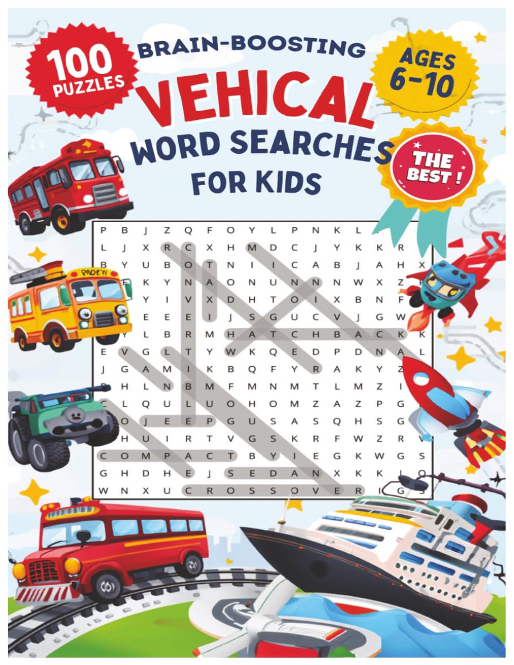 Brain-Boosting Word Search for Kids Ages 6–10 (Vehicles Edition)