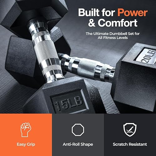 Miniatura 4 de Sagler Juego de mancuernas con estante, mancuernas recubiertas de goma de 150 libras para un fácil agarre, carbono duradero para entrenamiento de