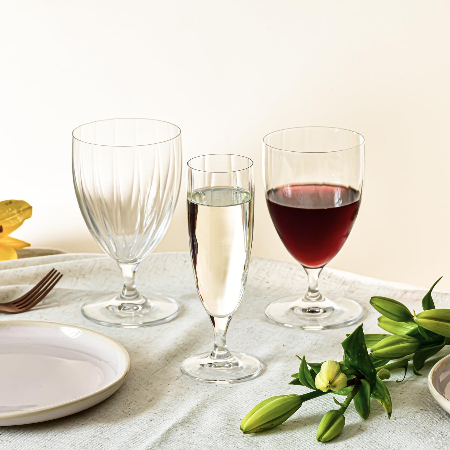Krosno Bicchieri da Acqua Set di 4, 440 ml, Ondulato, Collezione Prima LUMI | Tumbler con stelo, bevande, cocktail, succo, vino, Vetro Cristallo senza piombo, Lavabili in lavastoviglie, Idea regalo