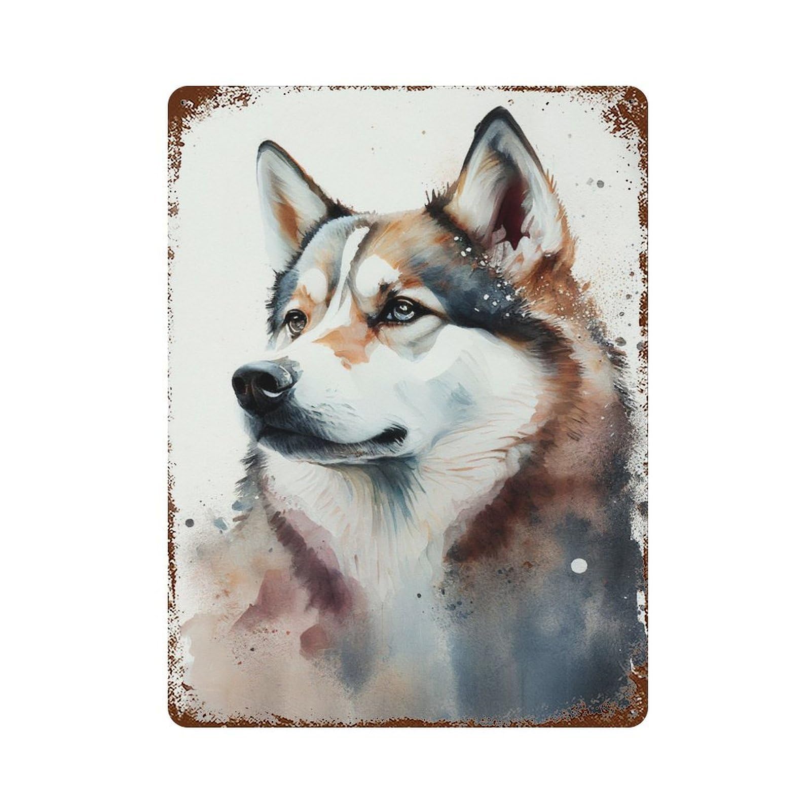 Husky Animal Watercolor Weathered Tin Sign 15.7"x11.8", Rustic Home Decor for Office, Studio And Wall Decor