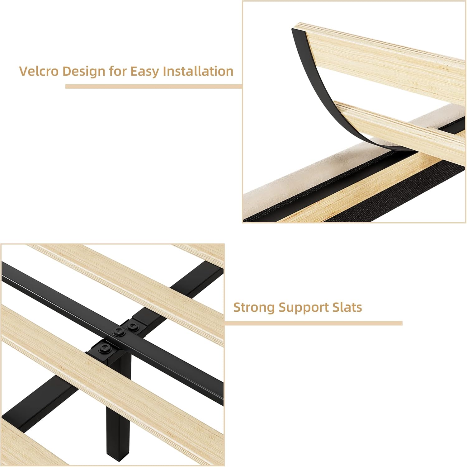 Upholstered Bed Frame King Size, Velvet Bed Frame King with Adjustable Headboard, Platform Bed Frame and Headboard, Noise-Free, No Box Spring Needed, Beige