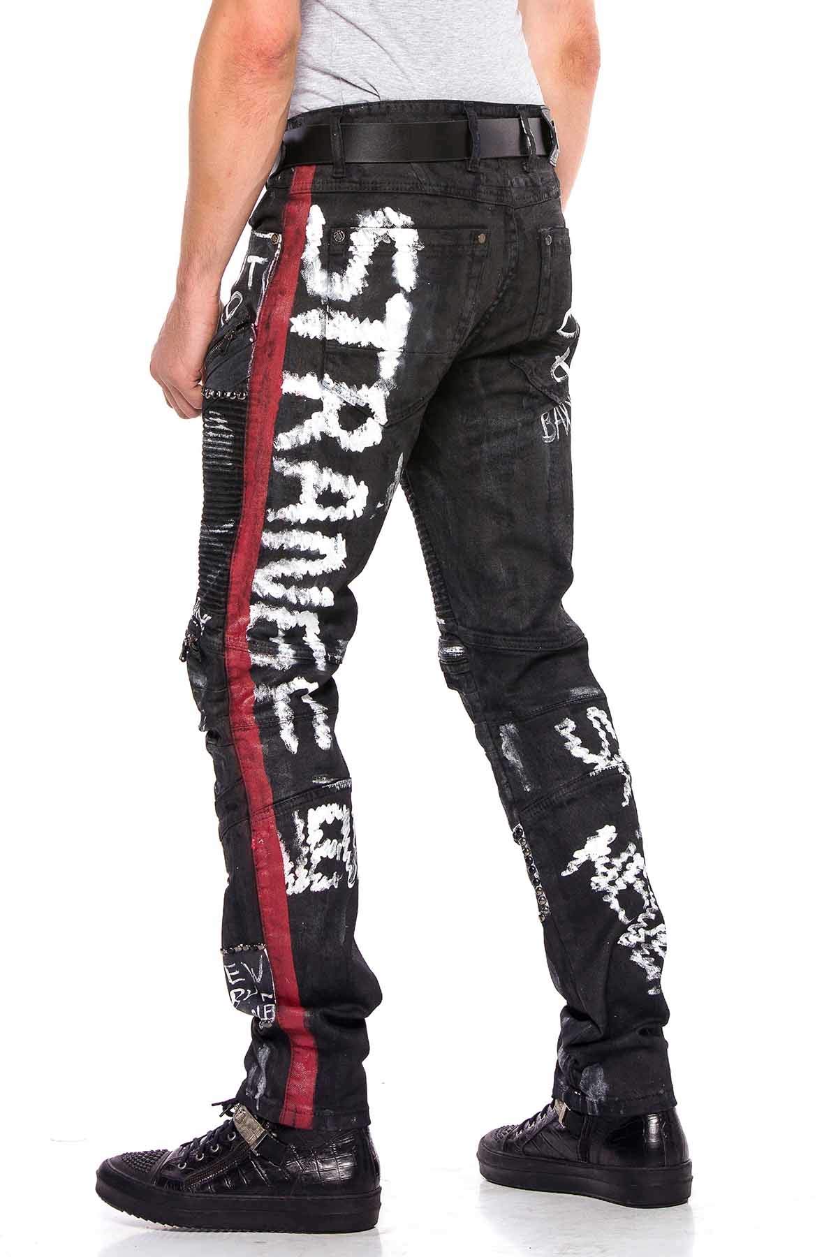 Cipo & Baxx Herren Jeanshose | Verschiedene Fits | Destroyed & Used Look mit Nieten, Kunstleder & Print | Modern Biker Style