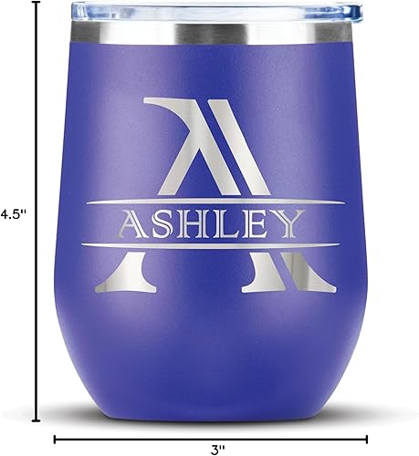 Miniatura 2 de Vaso de vino personalizado con texto de iniciales grabadas personalizadas, taza de acero inoxidable de 12 onzas, vaso de café de viaje aislado al