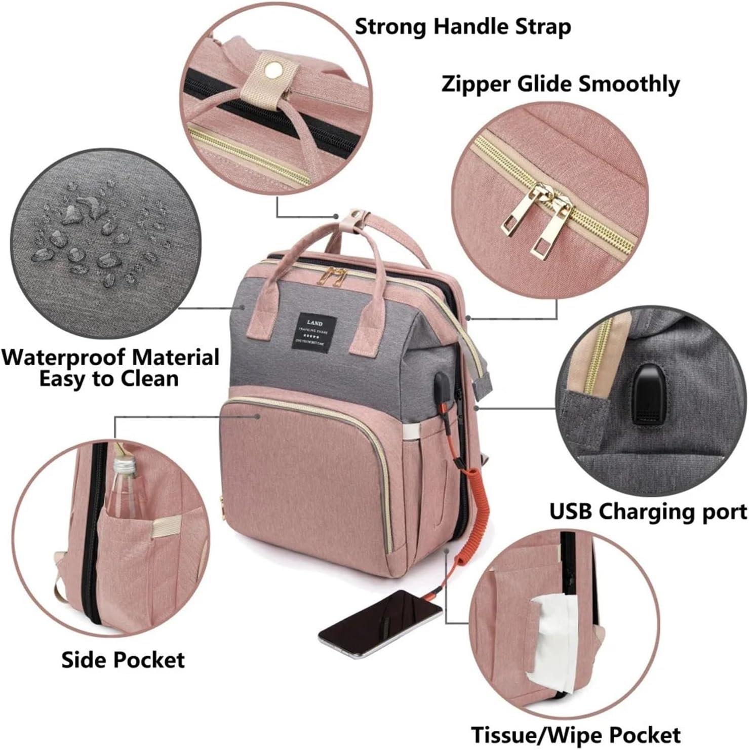 Mommy Bag Lightweight Portable Folding Crib Bed Large-capacity Travel Maternity Bags Baby Backpack(TD1273B-DHDH)