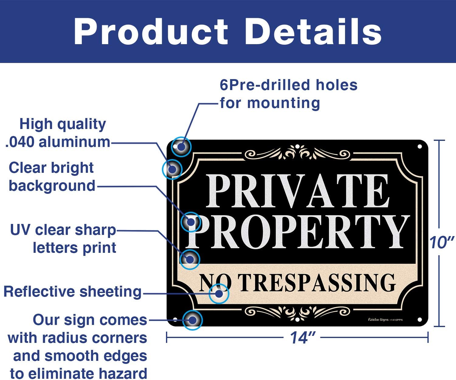 No Trespassing Signs Private Property signs,14x10 Inch Rust Free Aluminum Metal Sign,Reflective,Fade Resistant,UV Protected,Weatherproof Up to 7 Years Indoor/Outdoor Use (4 Pack)