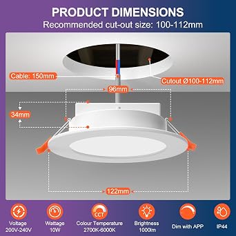 DUSKTEC RGB Downlights, Smart Colour Changing Spot Lights Ceiling 10W [Energy Class E]