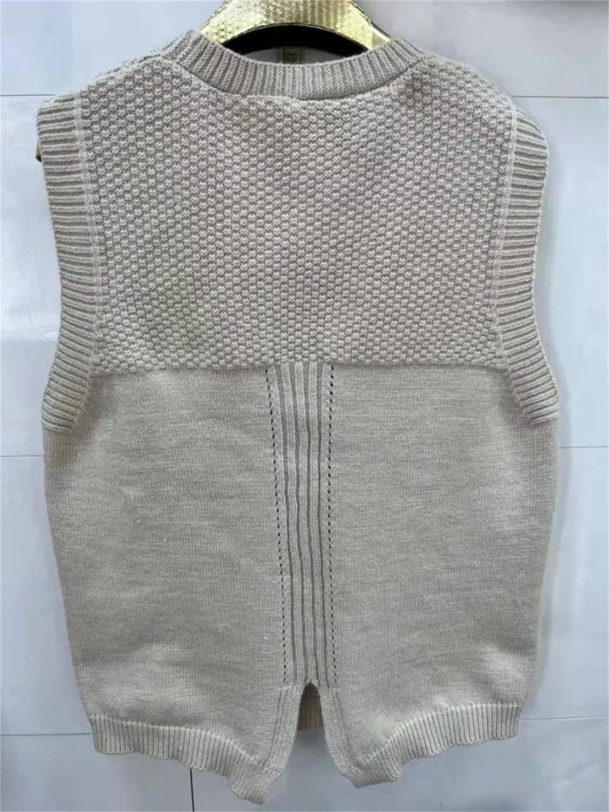 Mnjyihy Women's Spring And Autumn Rear Slit V-Neck Short Knitted Sweater Vests Sleeveless Pullover Sweater Top turmeric M