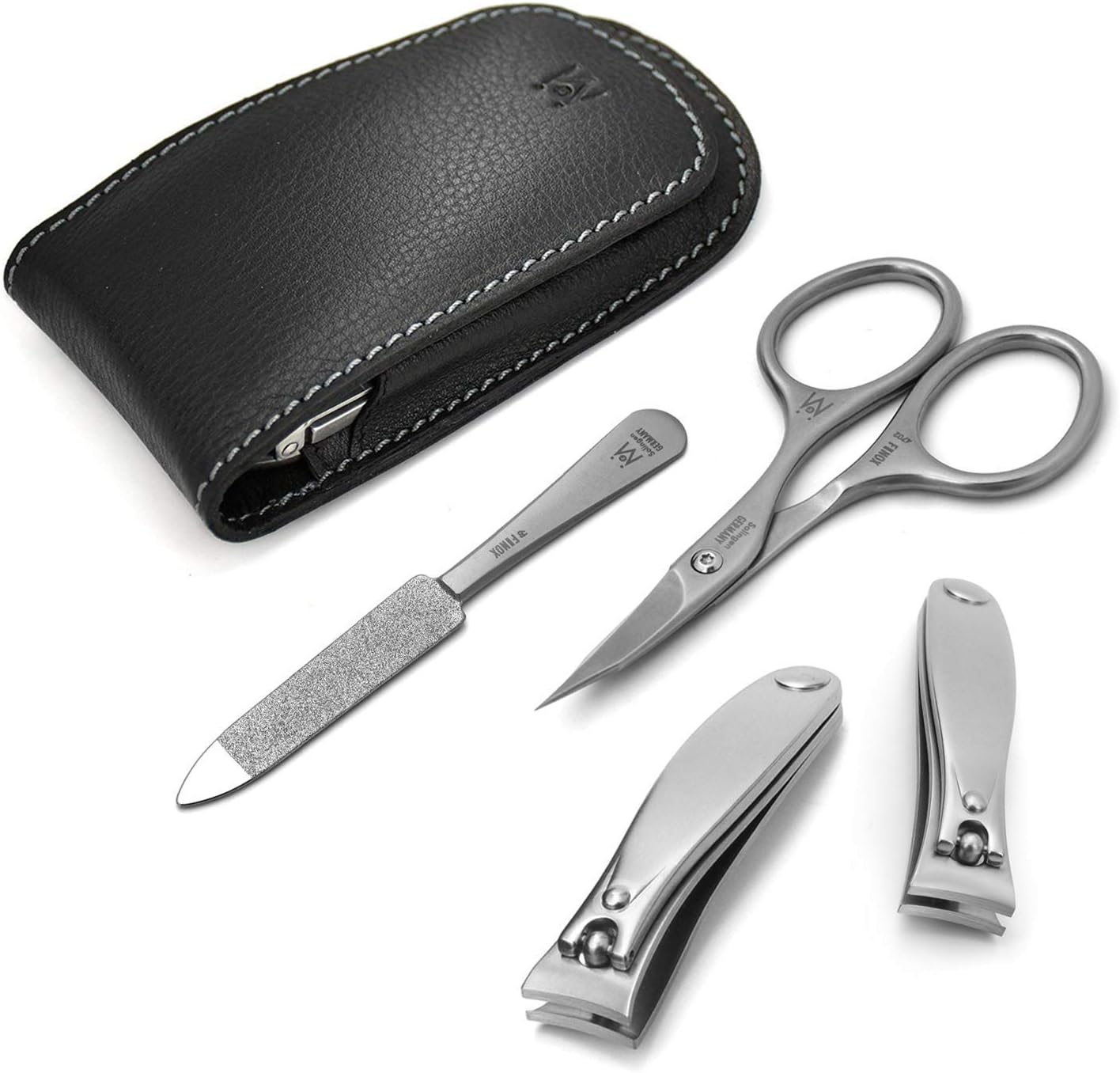 German 4pcs FINOX surgical stainless steel travel clippers manicure set in magnetic leather case, Solingen