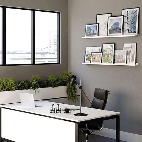 Miniatura 4 de WALLNITURE moderno estante de repisa de pared flotante para portaretratos, color blanco, 46", juego de 2