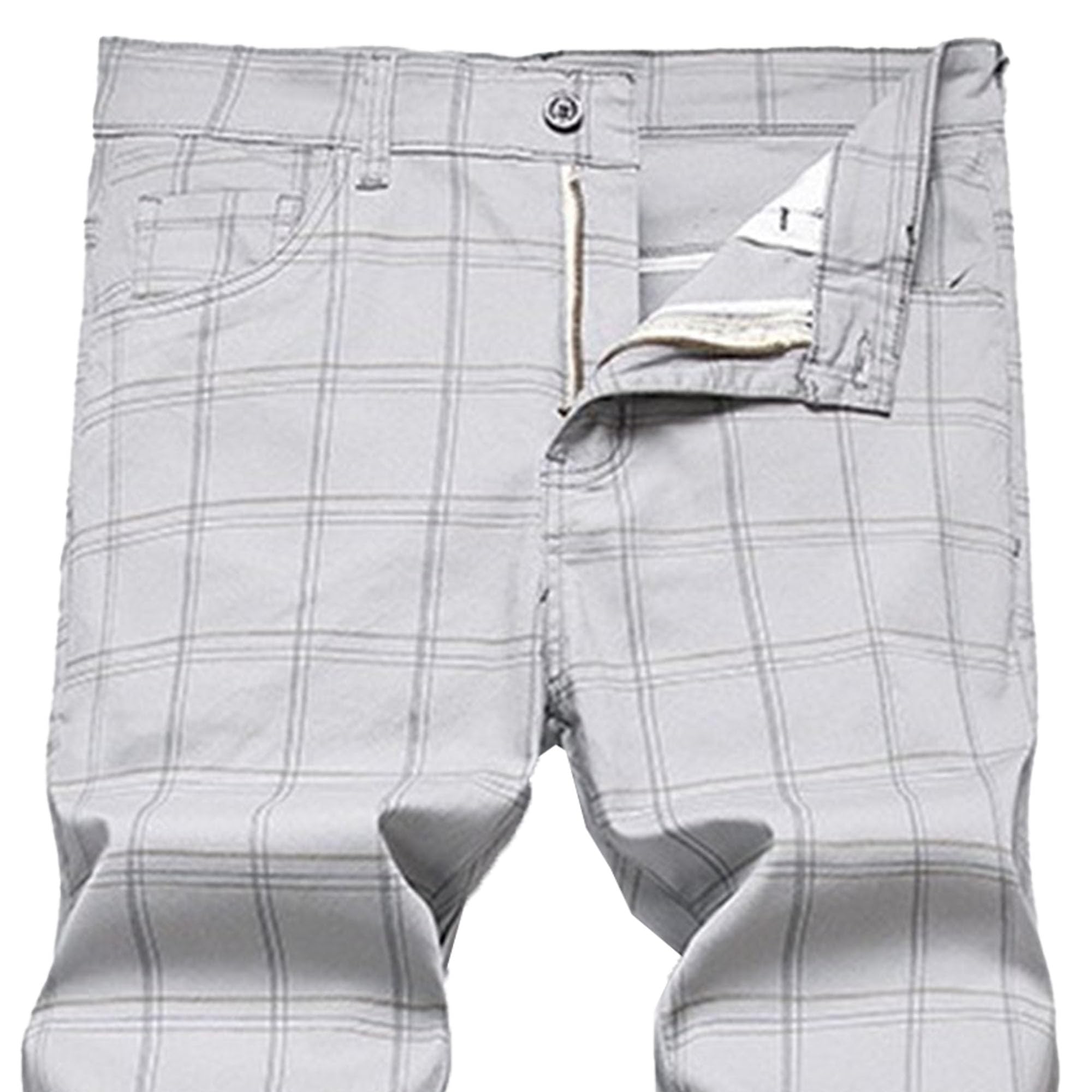 Pantaloni da uomo a quadri dritti in tartan chino da uomo slim fit pantaloni da lavoro piatti sul davanti
