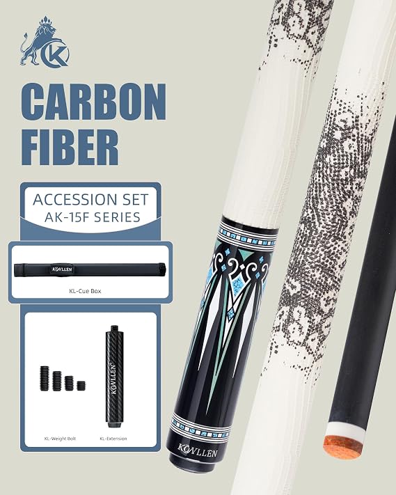 KONLLEN Carbon Fiber Pool Cue Stick 58-inch Professional Pool Sticks for Adults Full Carbon Technology Low Deflection Pool Cue Billiard Cues with 12.5mm Tip (Easy to Control, Pro Taper, Ultra-Smooth)