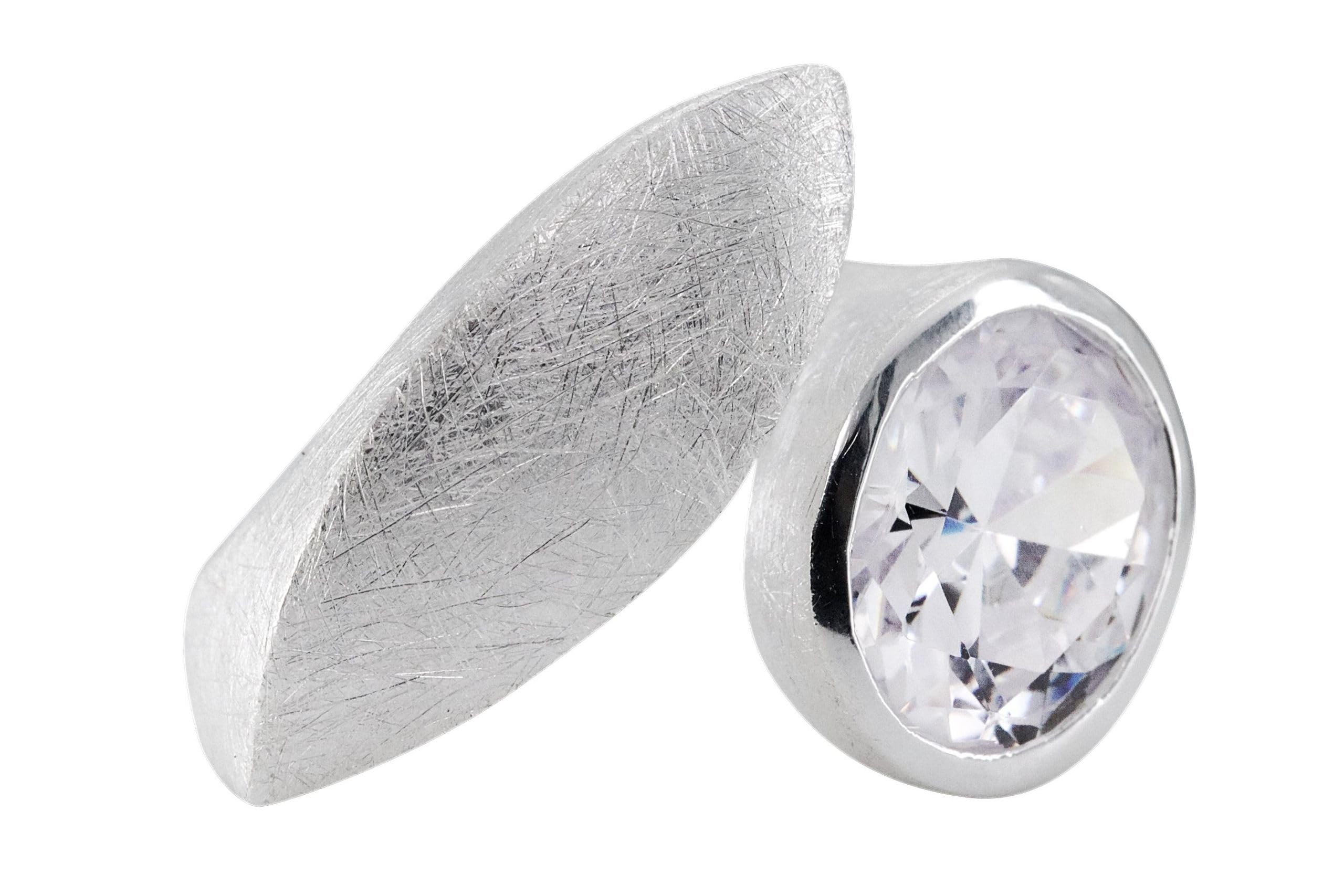 SILBERMOOS Damen Ring mit Zirkonia Diamantschliff Design Motiv Ring breit offen strahlend Sterling Silber 925