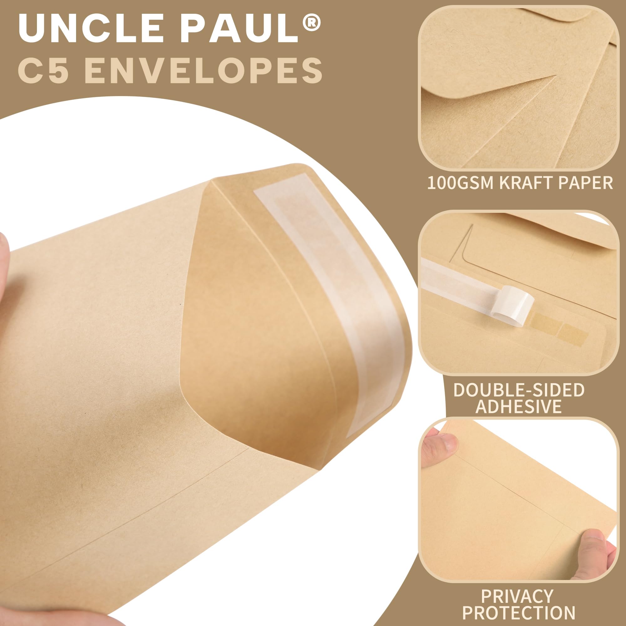 Carta Kraft Buste C5 229x162 mm 100 g/m² Chiusura Adesiva senza Finestra C5BR200 Confezione da 200
