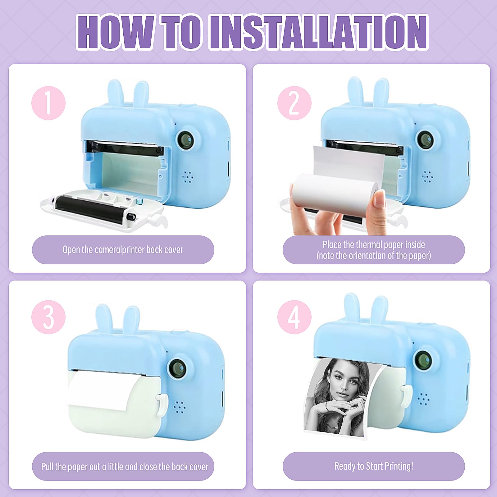 Lot de 20 rouleaux d'autocollants pour mini imprimante, papier thermique blanc et multicolore pour appareil photo enfant