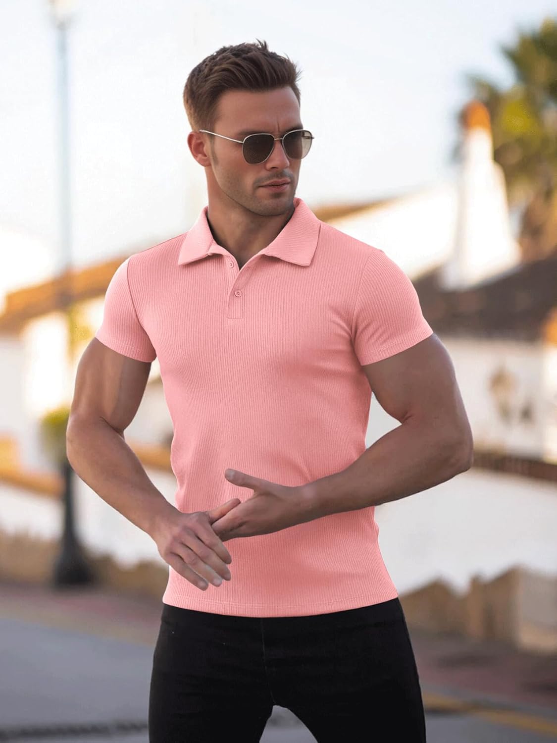 Men's Muscle Slim Fit Polo Shirts Long&Short Sleeve Stretch T-Shirts Casual Stylish Tee for Golf Workout - Image 2