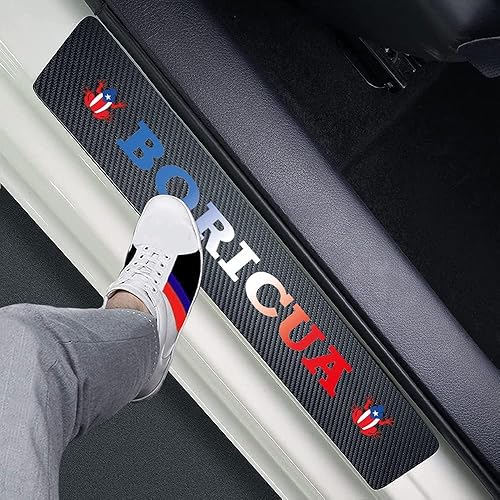 Naxizo Juego de 4 protectores de umbral de puerta de automóvil de fibra de carbono de Coqui puertorriqueño, protector de entrada decorativo para