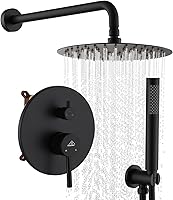 Vista 12 de CASAINC Válvula de ducha y kit de molduras, cabezal de ducha de lluvia redondo de 10 pulgadas con sistema de ducha montado en la pared