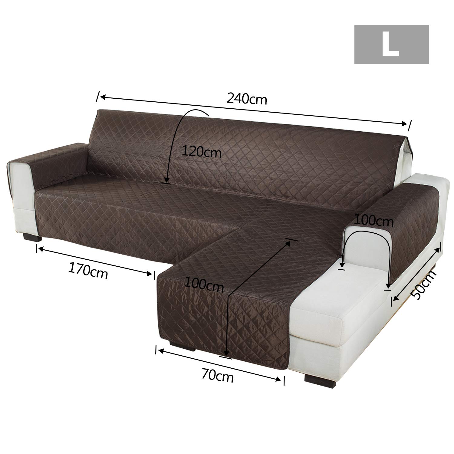 PETCUTE Impermeable Fundas para Sofa Chaise Longue 3 Plazas,Fundas Sofas Universal,Cubre Sofa Chaise Longue Anti Gatos y Perro Derecha 240X270cm