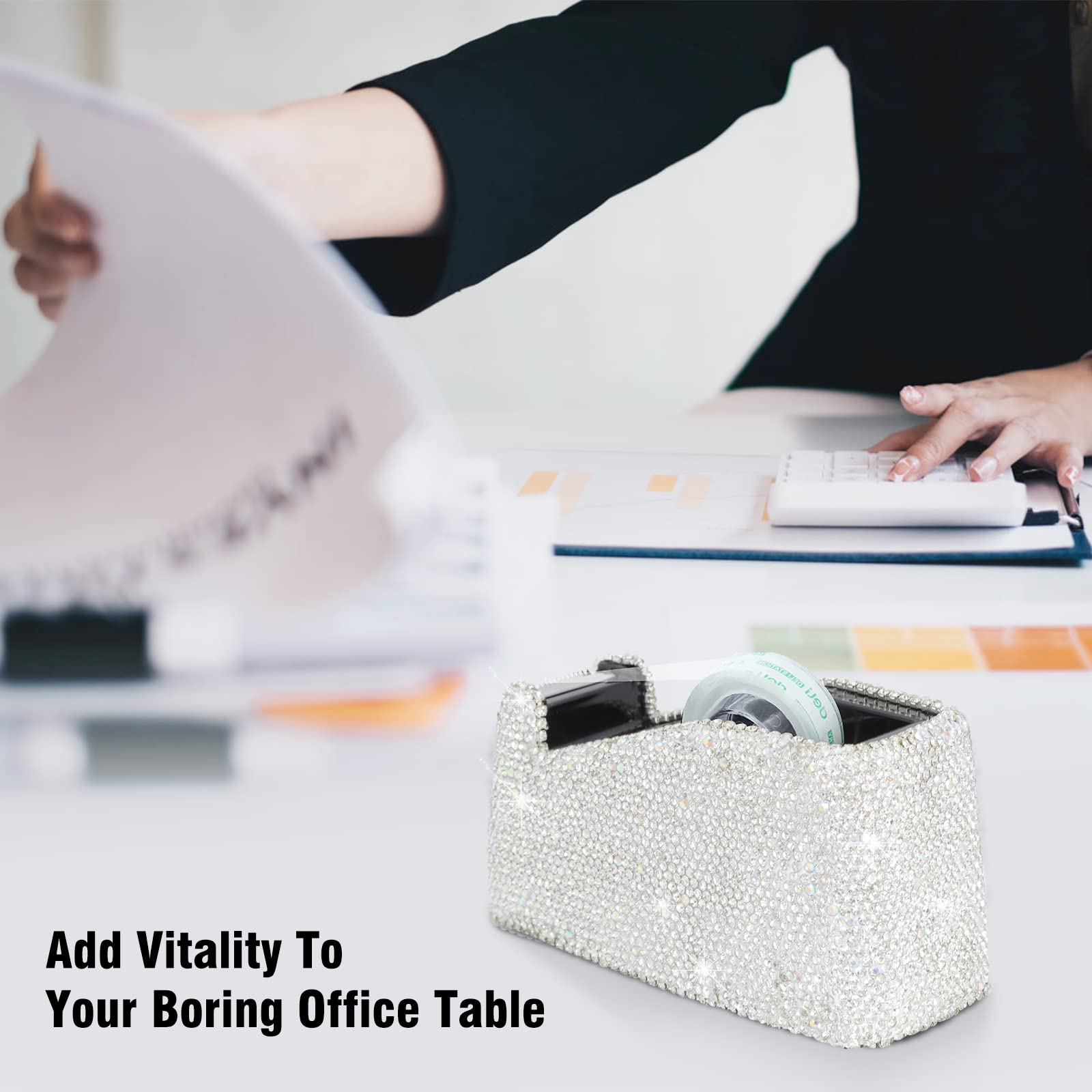 Distributeur De Ruban Adhésif Strassé - Brillant Pailleté Diamant - Multicolore AB - 12x5x6,5 Cm - Pour Bureau, Décoration