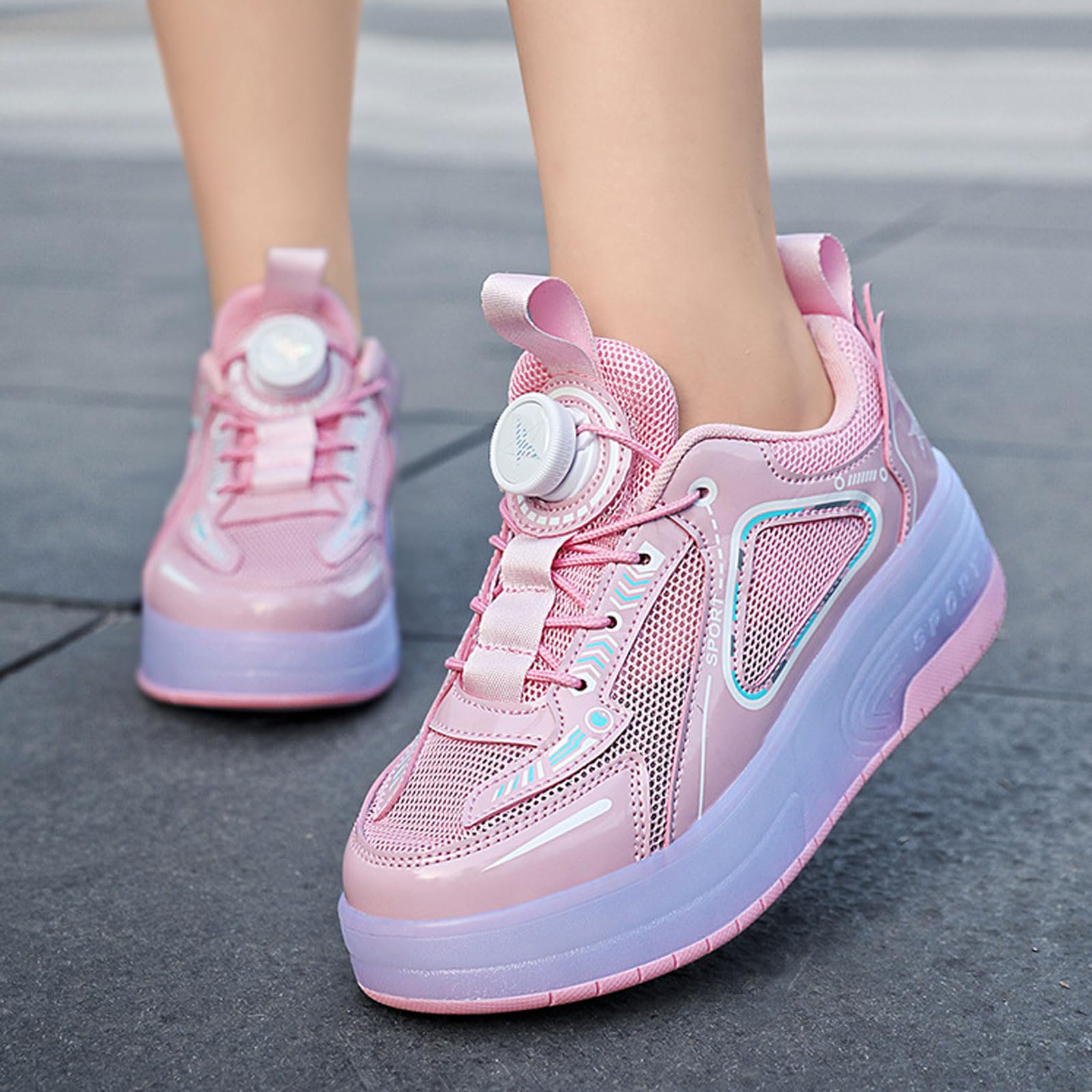 Zapatillas Deportivas con Dos Ruedas y Luces,Zapatillas con Ruedas,Zapatos con Ruedas y LED Luces para Niña,Recargables,Multiusos,para Regalos de cumpleaños y Navidad