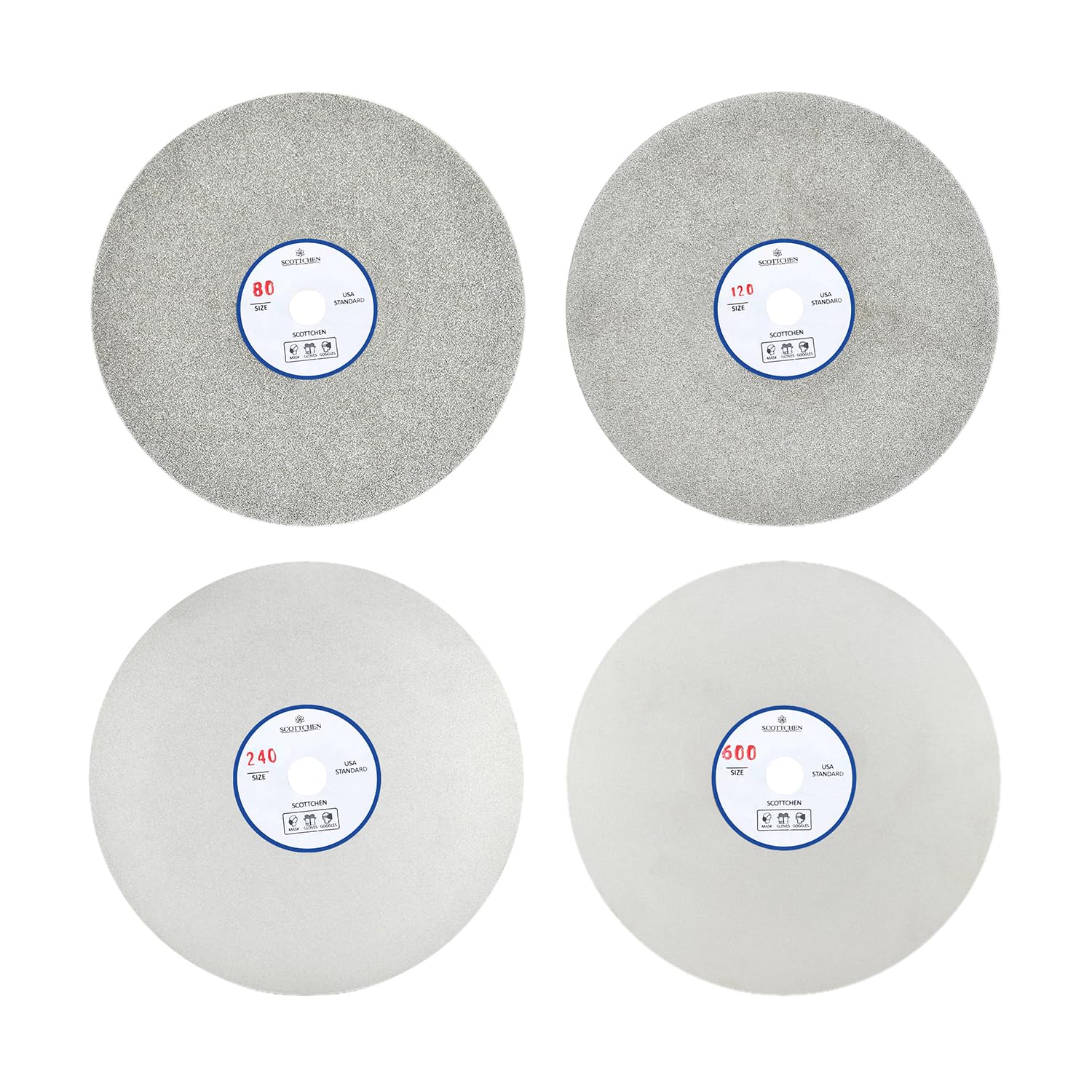 SCOTTCHEN Diamond Flat Lap Wheel 6" x 1/2" Arbor Grinding Sanding Disc Lapping Polishing Disc,80/120/240/600 Grit-4pcs