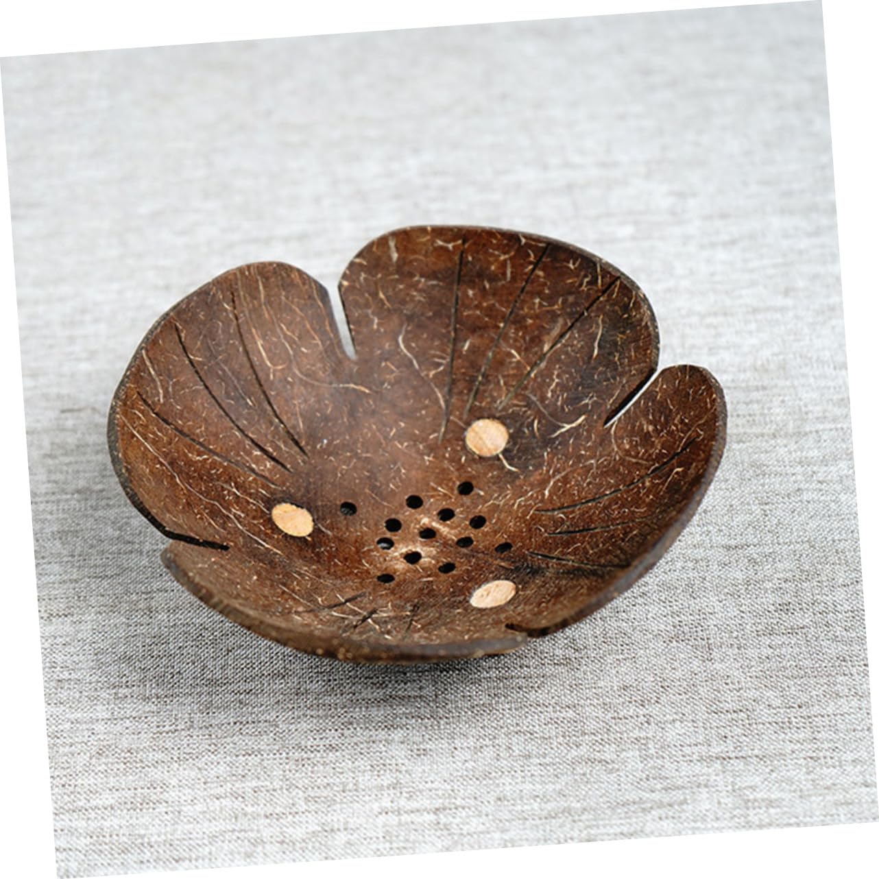 5 Stück Blumenförmige Seifenschale aus Holz und Kokosnussschale mit Ablauf Haushalts Seifenhalter für Bad Dusche und Küche Trocken Haltende Seifendose ohne Bohren Langlebig und