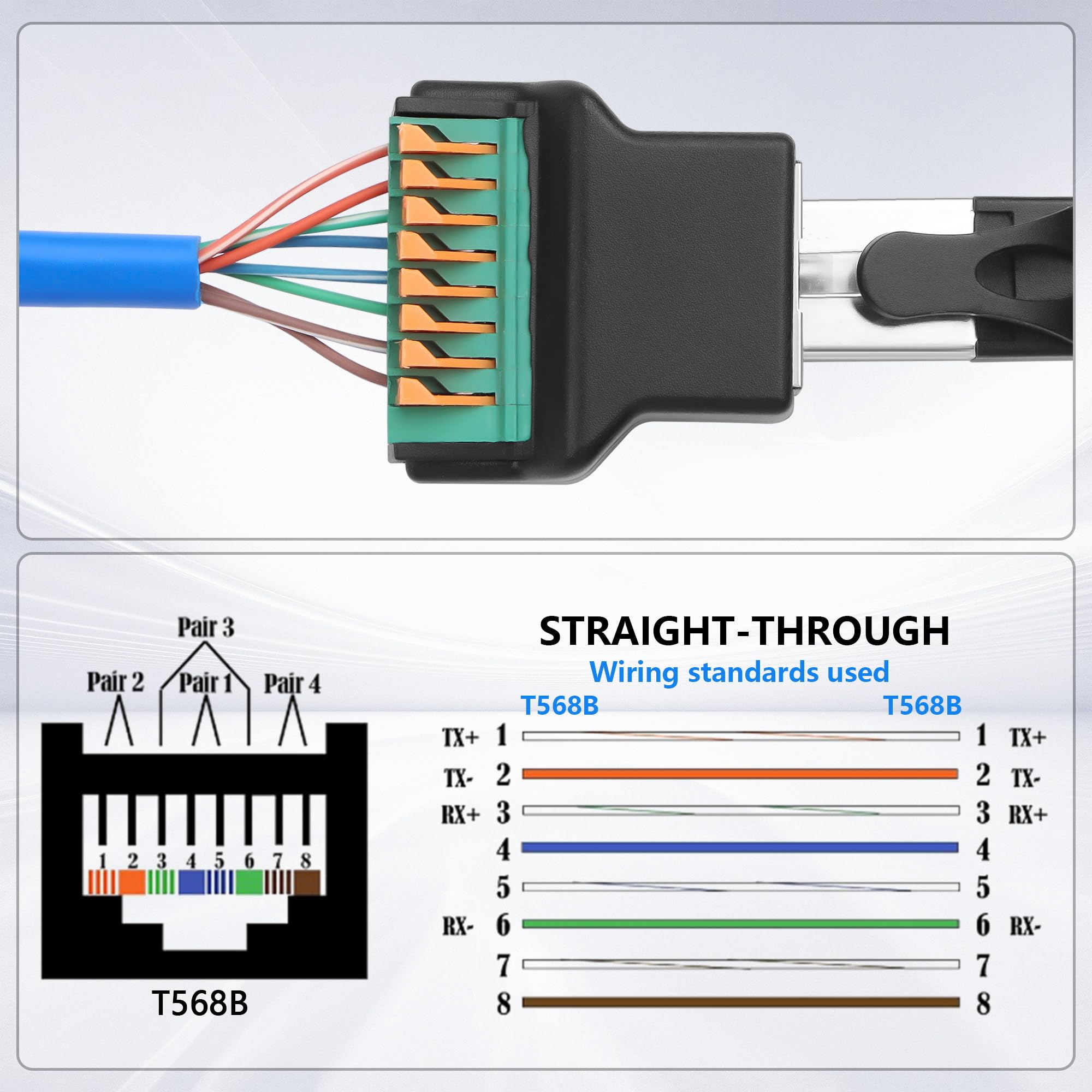RJ45 to 8-Pin Adapter - Solderless Ethernet Connector -2