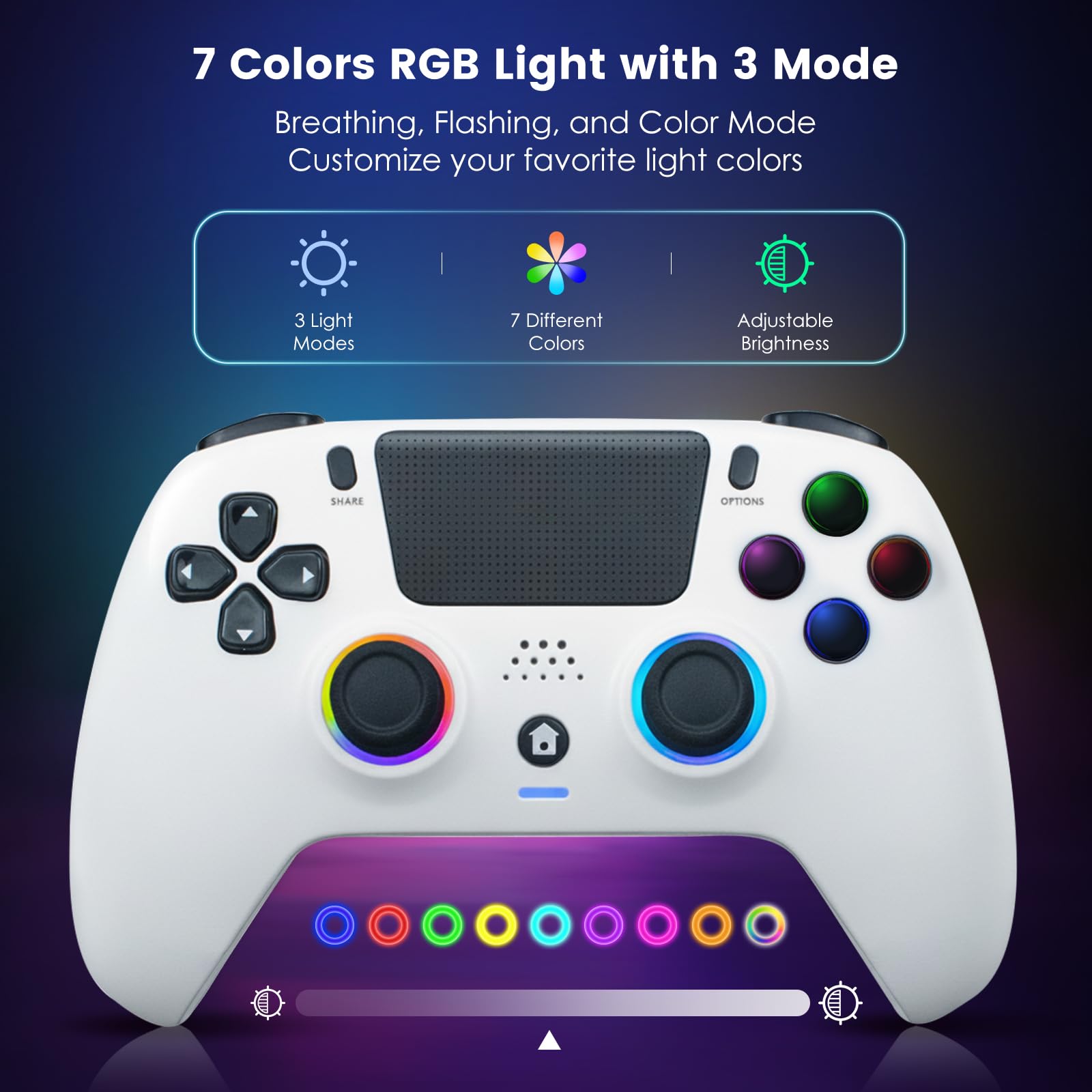 DoJoZone Wireless Controller Compatibile con PS4/Pro/Slim, Joystick con Hall Effect Trigger/Stick (NO Drift), Luci RGB, Jack Cuffie, Pulsanti Programmabili, Vibrazione, Sensore 6 Assi