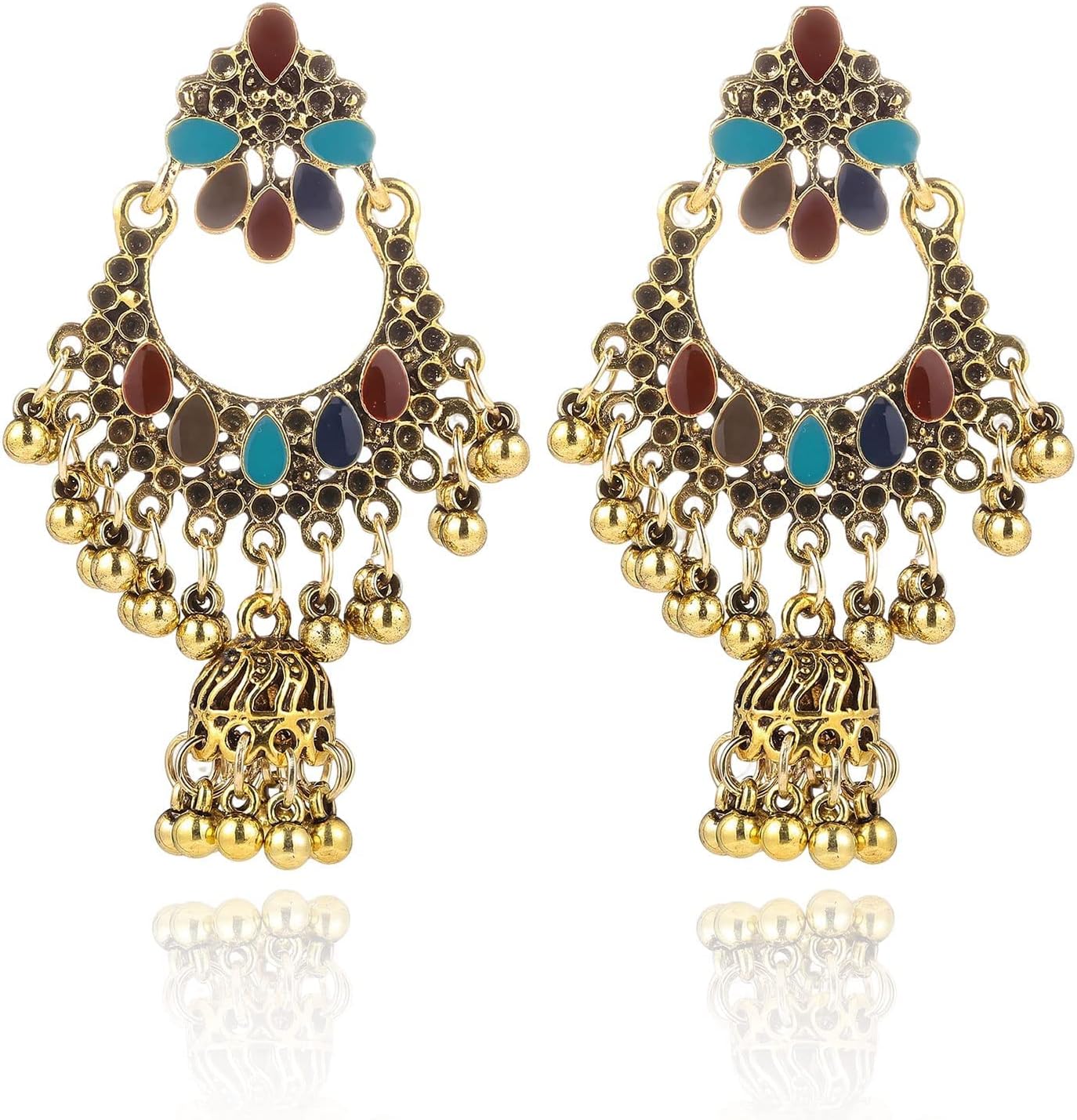 Indian Earrings,Vintage Indian Wind Bell Pendant Alloy Earring, Women Ethnic Fashion Jewelry Earring, Personality Souvenir Earrings, Indian Jewelry