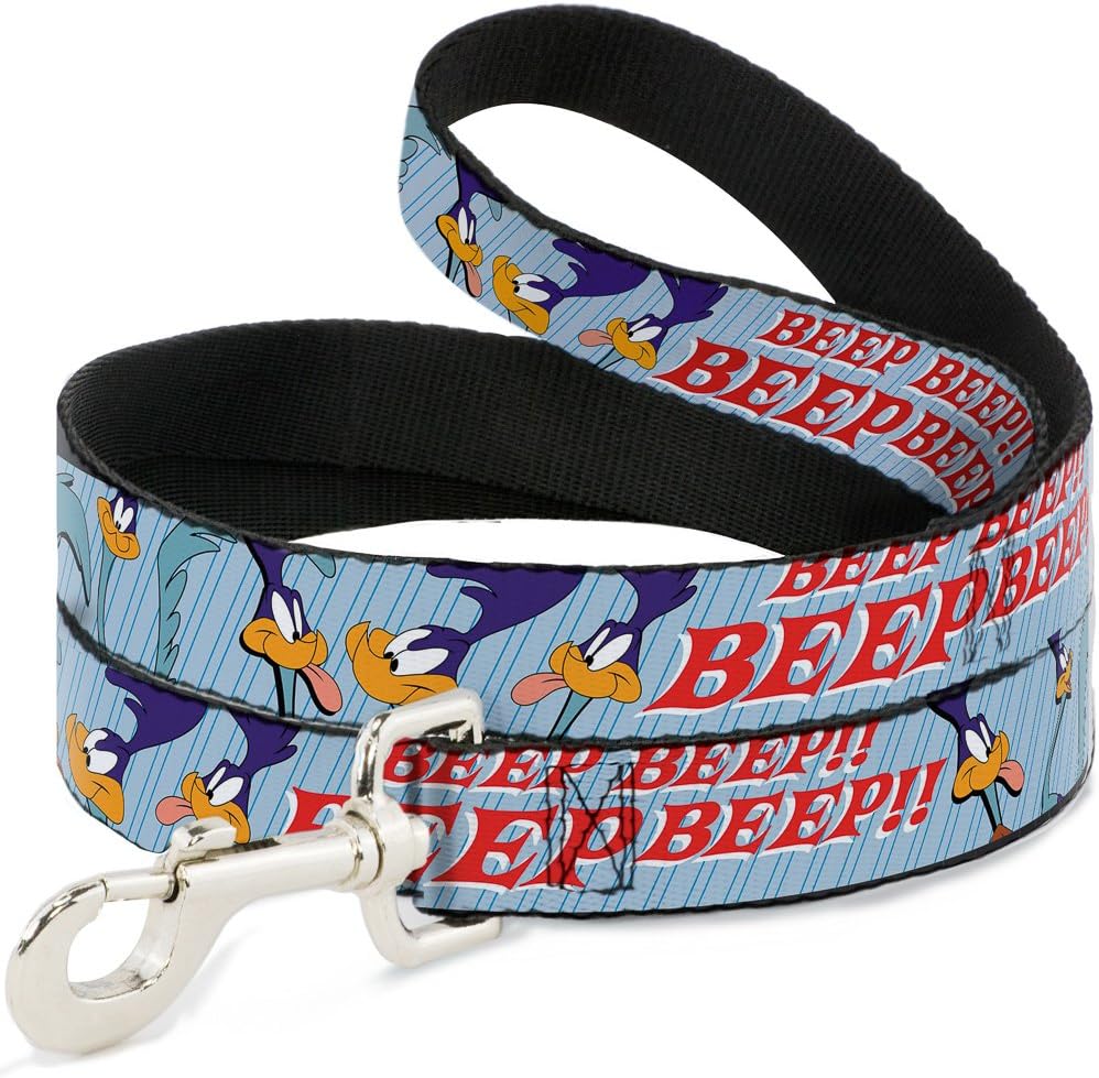 Dog Leash Meep Meep Road Runner Poses Baby Blue 6 Feet Long 1.0 Inch Wide