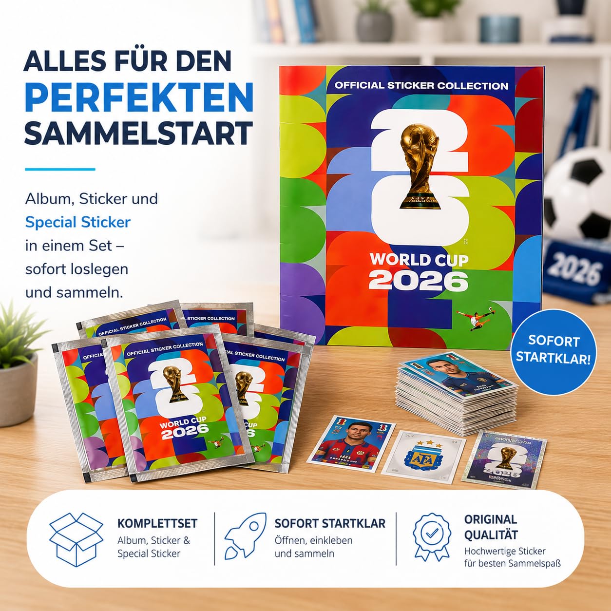 XXL Fan Starterset WM 2026 – Original Panini Sticker + 35 Aufkleber + Extra 6 Special - zum Sammeln & Tauschen - Weltmeisterschaft (35 Sticker & 6 Special)