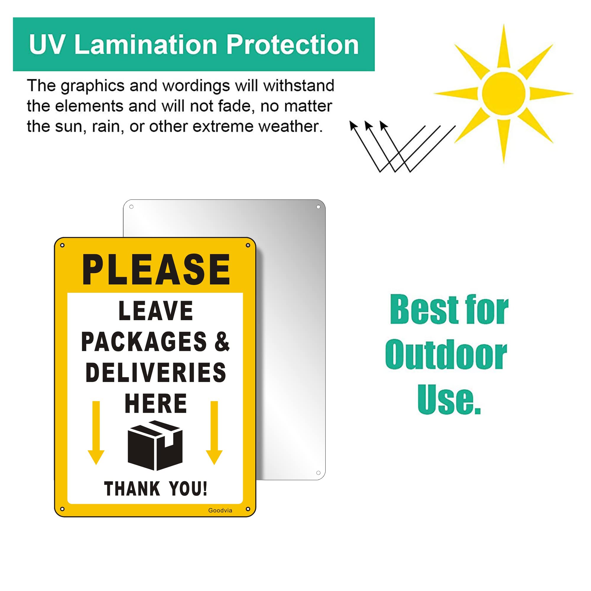 Goodvia Please Leave Parcels and Packages Here Sign with Arrow Alu with Pre-drilled Holes - Image 4