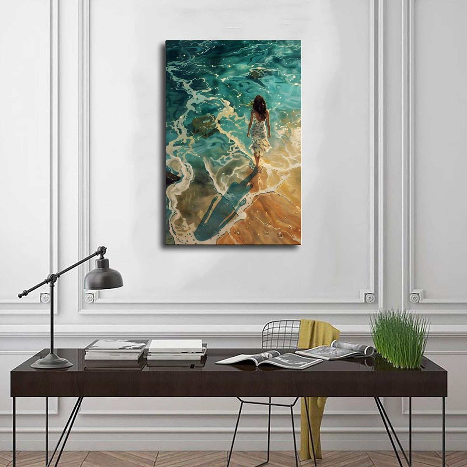 Poster su tela a tema Camminando sulla spiaggia, decorazione per camera da letto, ufficio, stanza, regalo, 40,6 cm di lunghezza x 61 cm di larghezza