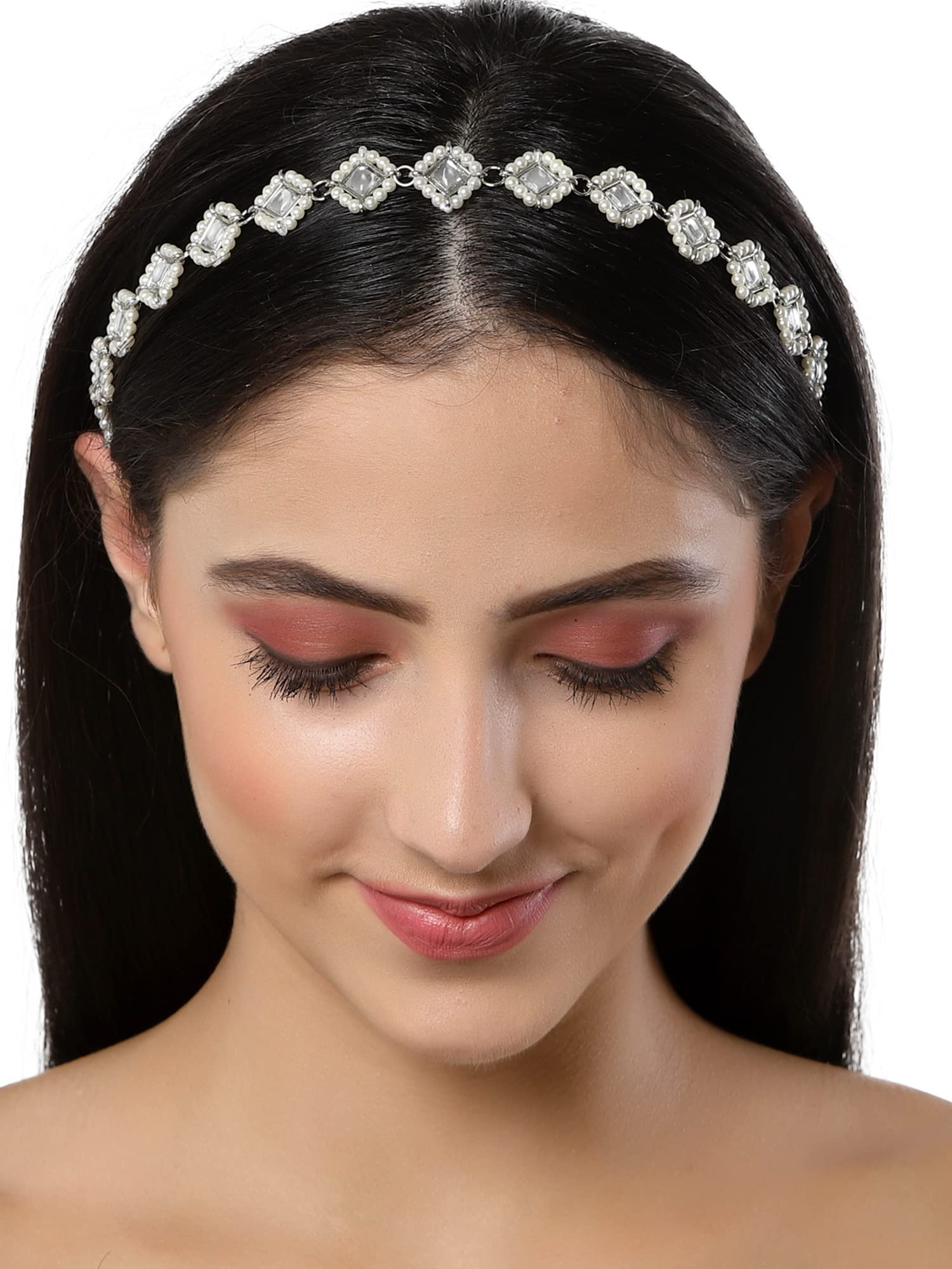 Karatcart Oxidised Silver Pearl Beaded Kundan Hairband for Women (B0B4G6B341) Amazon Price History, Amazon Price Tracker