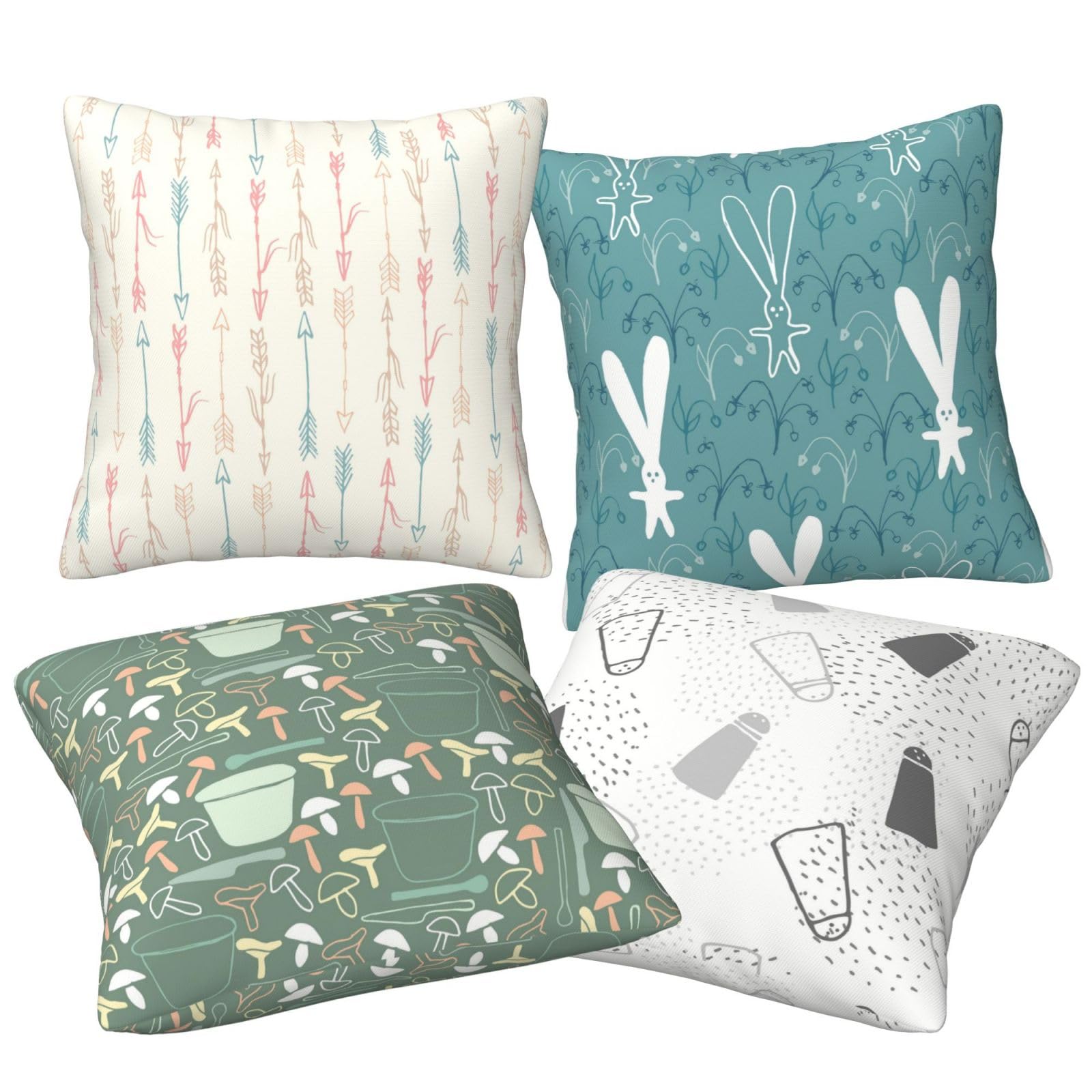 Fundas de Cojines Juego de 4 75x75cm Funda Cojin Lino Verde Cojines Decoracion tazas Fundas de Cojín Cuadradas Impresión Doble Cara con Cremallera Oculta,para Sofá Cama Decoración Hogar30x30in