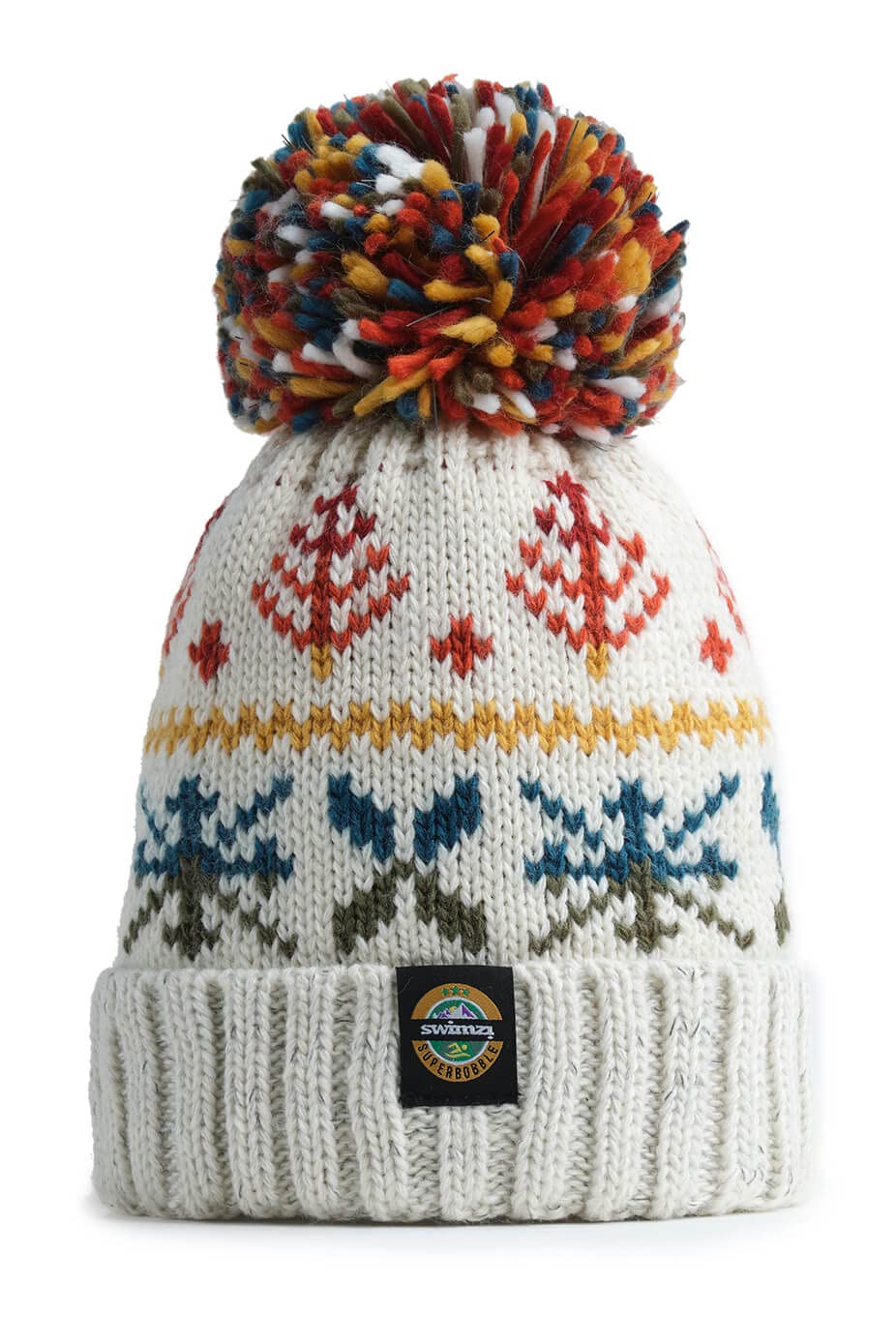 Superbobble Unisex Cream Autumn Nordic Knit Beanie Bobble Hat