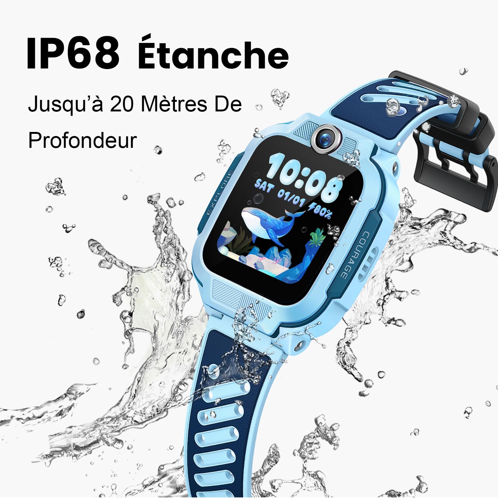 imoo Z3 Montre Connectée Enfant GPS, Montre Intelligente Enfant Carte Sim & 4G, Téléphone & Appel Vidéo, IP68 Étanche, SOS, Podometre, Mode Classe-Smartwatch Enfant Cadeau Fille Garçon - Bleu