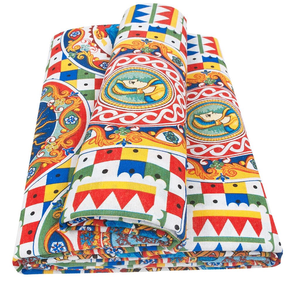 EMMEVIGranfoulard Vintage Majolica Cotton Sofa Cover for All Beds 260 x 280 cm