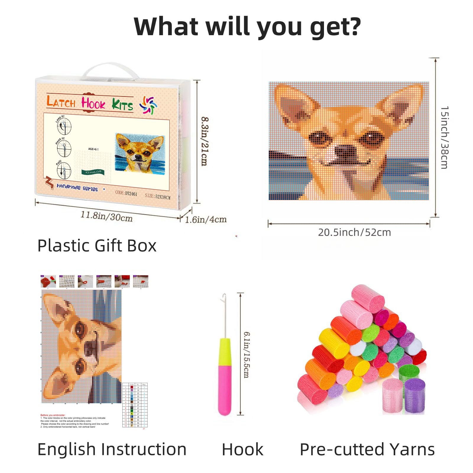 Latch Hook Kit Rug for Adults Chihuahua Dog with Sea Pre-Printed Handmade Carpet Crochet Yarn Craft DIY Hook and Latch Door Mat Tapestry Home Floor Decoration 52x38cm-3