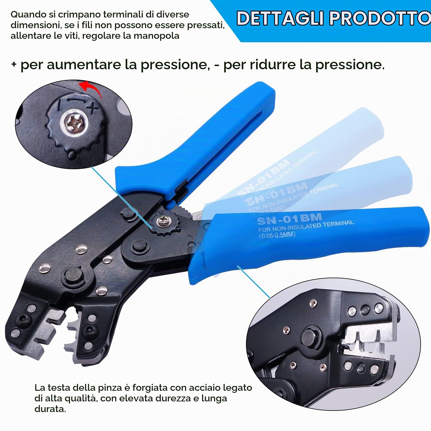 Taiss Strumento di prensamento JST, strumento di prensamento, prensatore JST, prensatore, per connettori JST XH 2.54 mm, PH2.0, D-sub terminale (0,08-0,5 mm 28-20AWG)