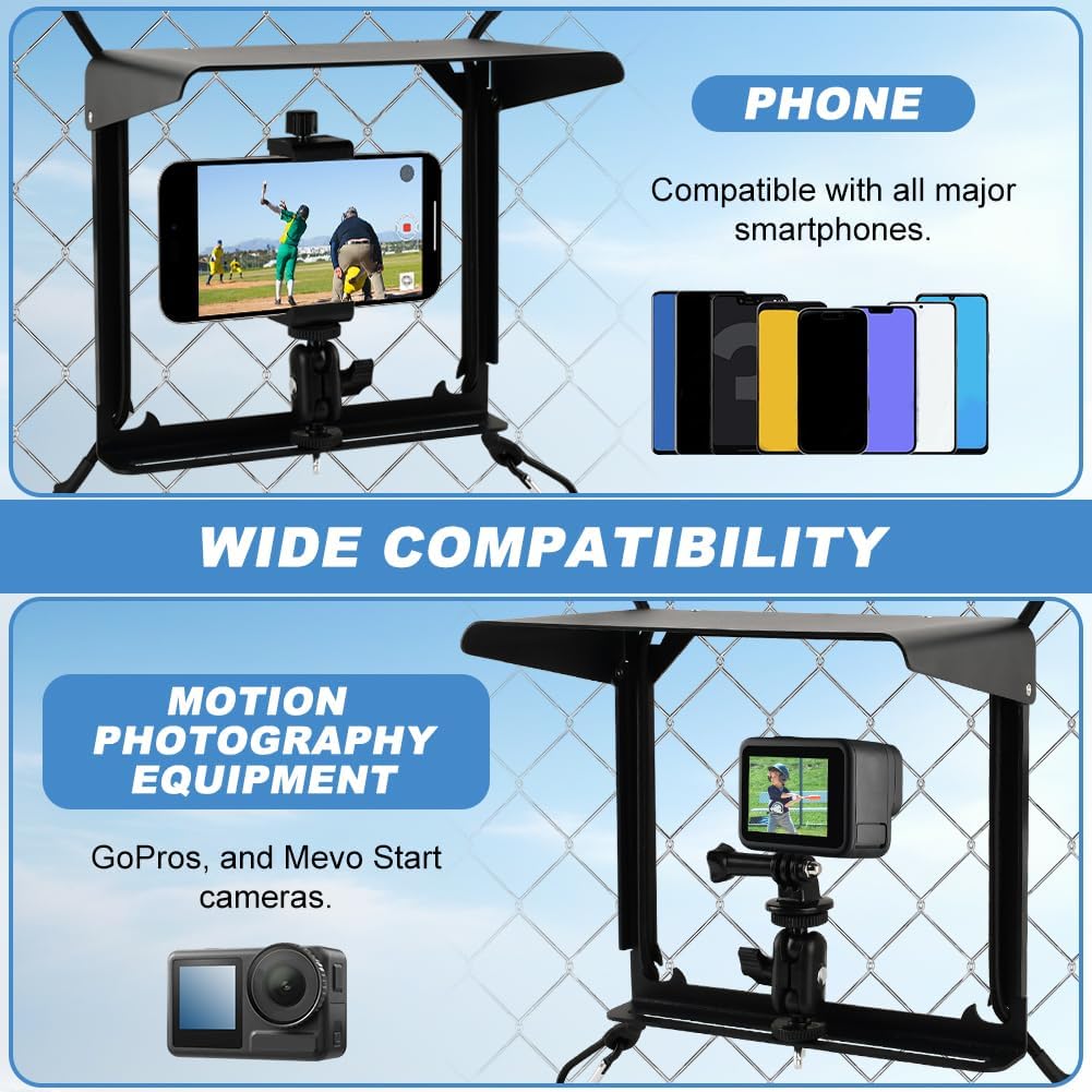 Cell Phone Fence Mount Shade Game Changer Mounting Kit Fit with Phone and Other Action Cameras for Recording Baseball,Softball and Tennis Games(Color:Black)