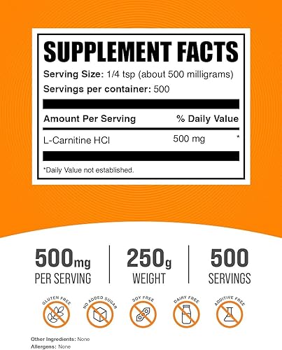 Miniatura 9 de BulkSupplements com L-Carnitina HCl Polvo - Quemador de grasa para hombres - Quemadores de grasa para mujeres - Suplemento de carnitina L - L a