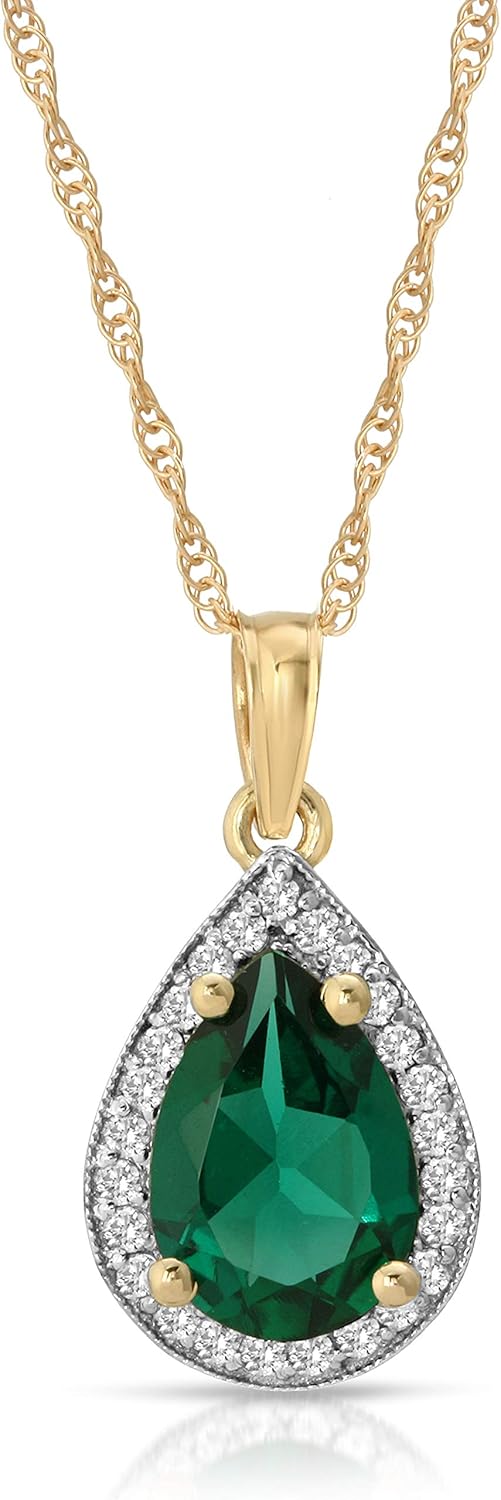 Galaxy Gold GG 14K Solid Gold Lab Grown Emerald and Diamond Pendant Necklace - Yellow, White and Rose Gold, 14-24 Inch, Fine Jewelry for Women