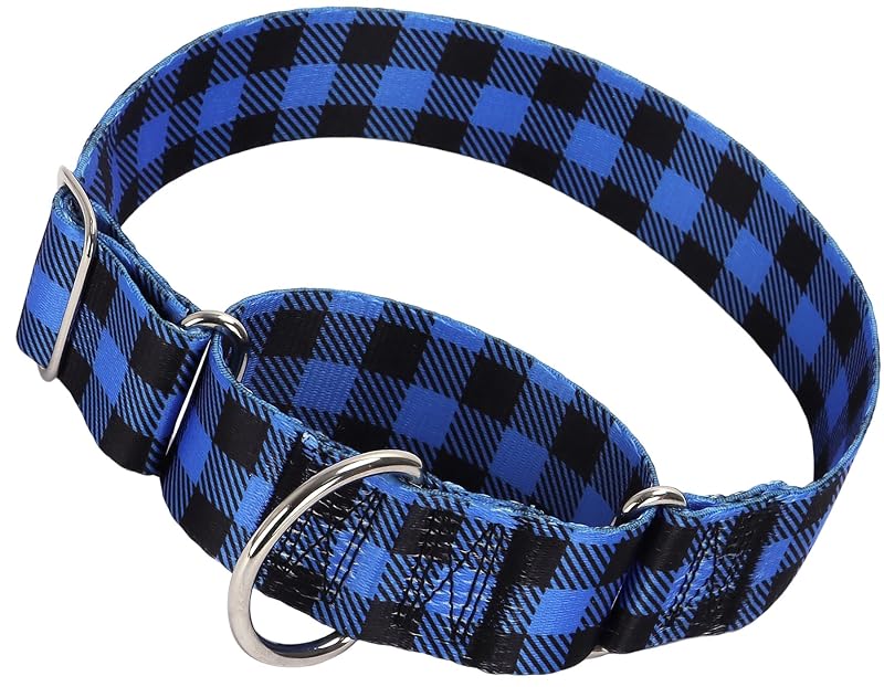 Coleira Martingale para Cães em Nylon com Regulagem e Estampa Xadrez MAOWUWUJOZ, Tamanho L