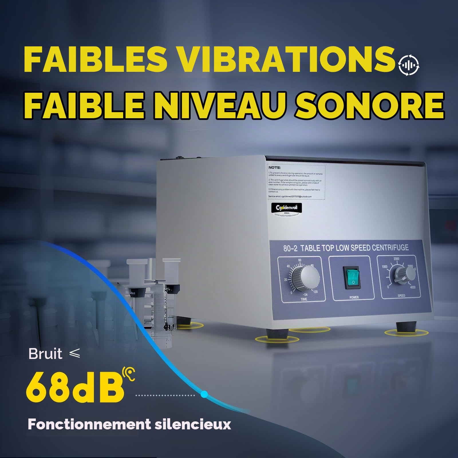 CGOLDENWALL Centrifugeuse Laboratoire Professionnelle Électrique Médicale 12x20ml 4000rpm avec Minuterie 0-120 Mins Vitesse Réglable 220v